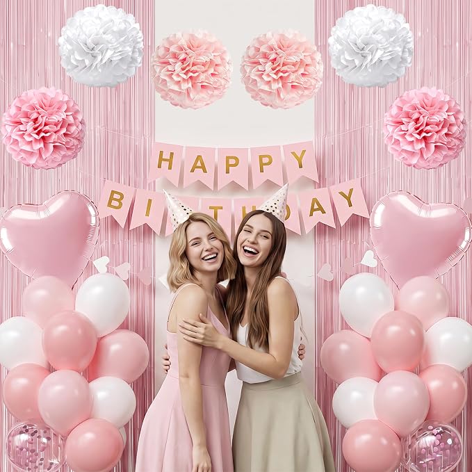 Pink and White Happy Birthday Party Decorations - Image 4