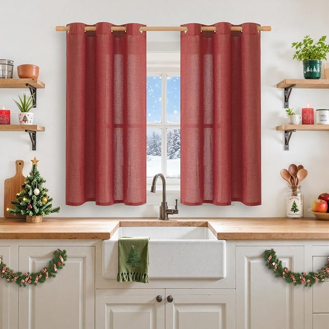 YoungsTex 48 Inch Length Burgundy Red Linen Curtains - Image 2