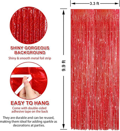 5 Pack 3.3 x 9.9 ft Holographic Red Tinsel Streamers Party Decorations | Foil - Image 2