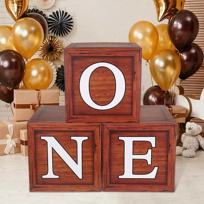 One Boxes for 1st Birthday, Wood Grain One Balloon Boxes, Individual Square by KKONHII