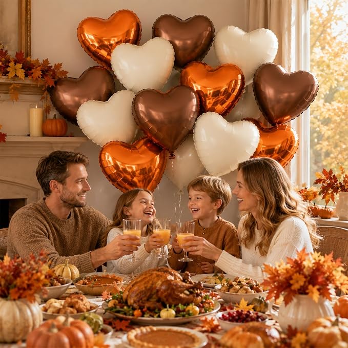 Orange White Brown Heart Foil Balloons - Image 3