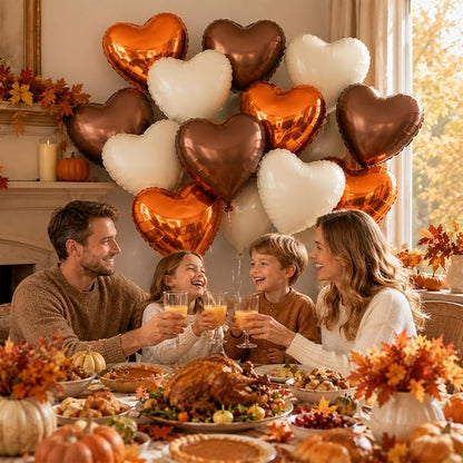 Orange White Brown Heart Foil Balloons - Image 3