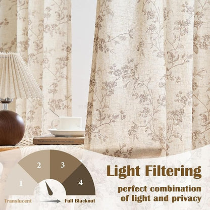 Taupe Vintage Floral Linen Curtains Farmhouse 50W X 84L 2 Panels | Elisa Series - Image 3