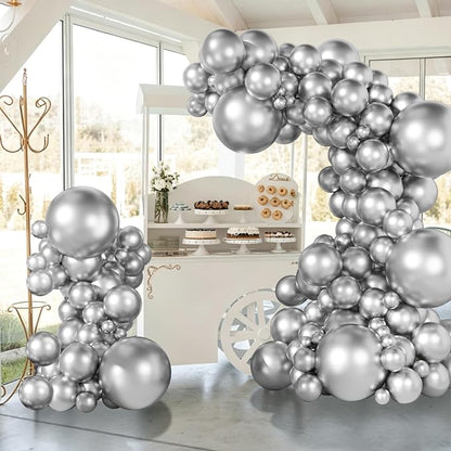 Ouddy Party 129Pcs Metallic Silver Balloons Different Sizes 18 12 10 5 Inch - Image 6