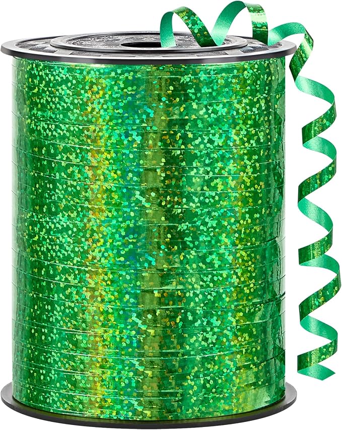 Green Curling Ribbon, 500 Yards, 1/5 Inch | Shiny, by CLUEWR