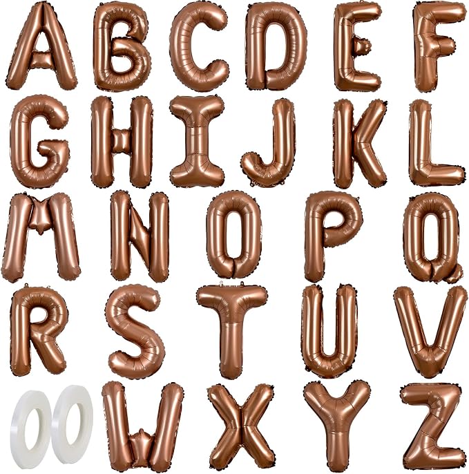 TONIFUL Chocolate Brown 16 Inch Mylar Foil Letter Balloons 26 Pcs 1 Set A-Z by TONIFUL