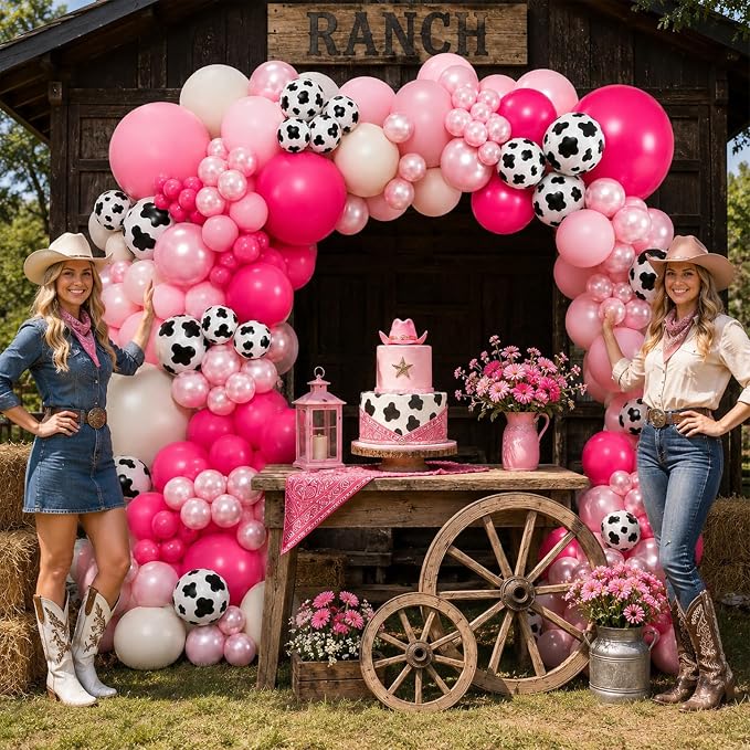 HILAVO Cowgirl Balloon Arch Kit Cow Print Balloons Hot Pink Light Pink Pearl - Image 5