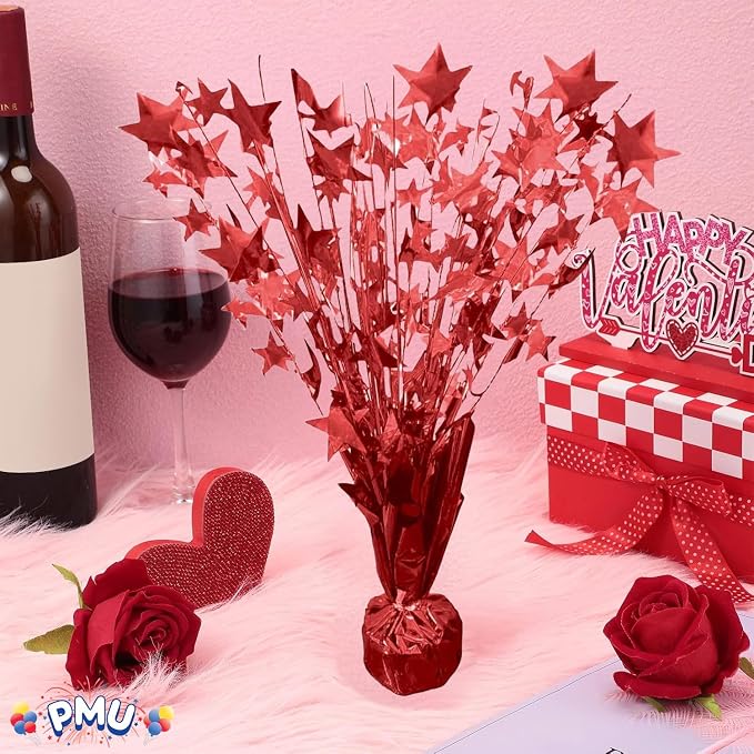 PMU 12 Pack Bursting Star Metallic Foil Spray Centerpiece- Red Prismatic - Image 4