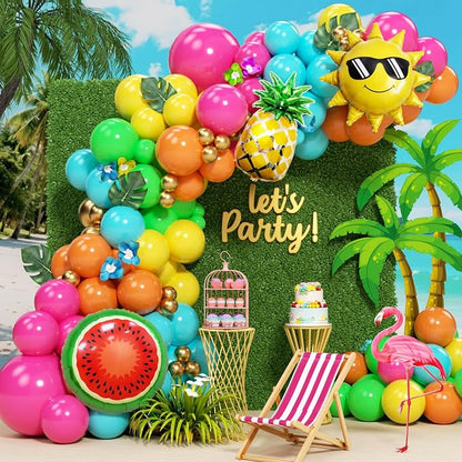 Tropical Hawaiian Summer Balloon Garland Arch Kit 152Pcs, Hot Pink Orange by Unknown