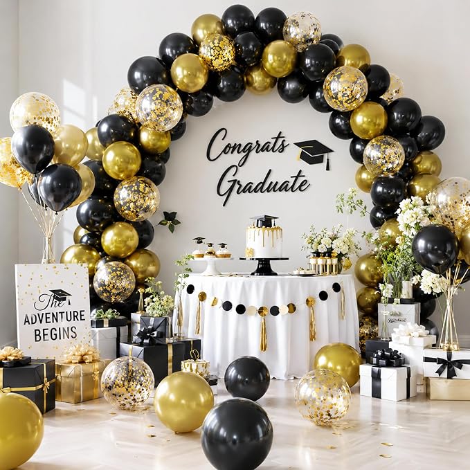 Black and Gold Balloons, Baby Shower, Anniversary, Graduation, Wedding Party - Image 8