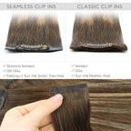 WENNALIFE Seamless Clip In Hair Extensions, 18 Inch 7pcs 130g Balayage Chocolate Brown to Honey Blonde, PU Skin Weft Real Human Hair Extensions