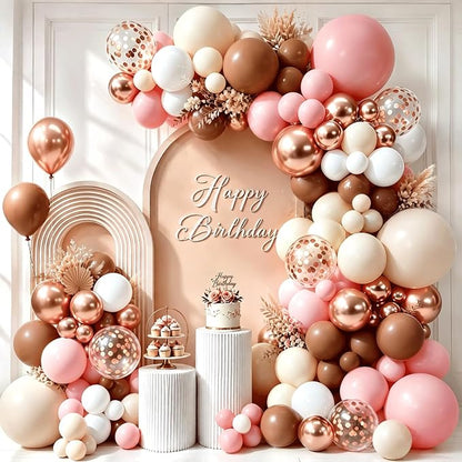 Pink and Brown Balloon Arch Kit, Party | Dusty Retro Blush Pink Brown White by Kalyerparty