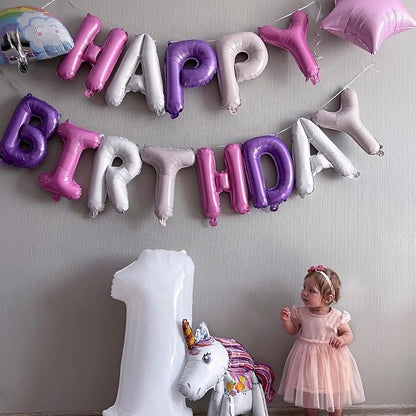 Purple Pink Happy Birthday Balloon Banner, 16 Inch Foil Mylar Happy Birthday - Image 4