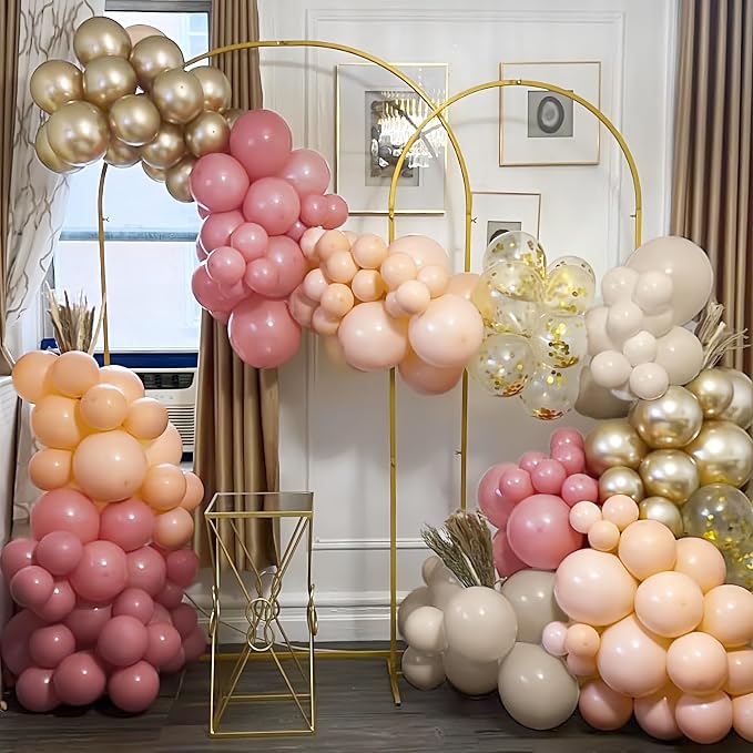 Retro Pink Balloons, 12 Inch Dusty Pink Metallic Gold White Balloons, Blush - Image 4