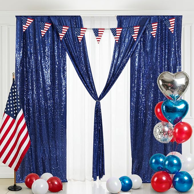 Eternal Beauty Navy Blue Sequin Backdrop Curtains, 4 Panels 2x8FT | 3mm Sparkle by EternalBeauty