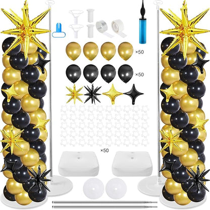 Soulchen 110 Pcs Black Gold Explosion Balloons Column Stand Kit Adjustable by Soulchen