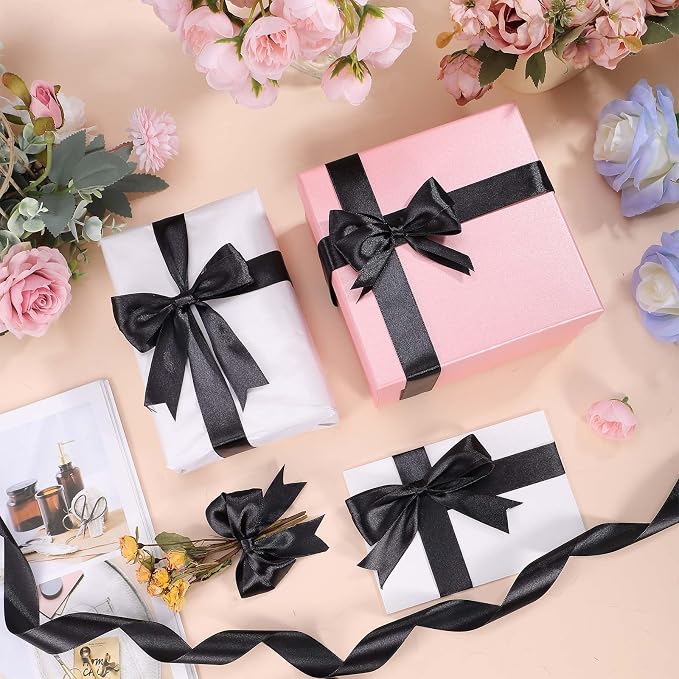 woric Black Satin Ribbon Ribbon 1 inch 50 Yards Black Hair Bows | Use - Image 3