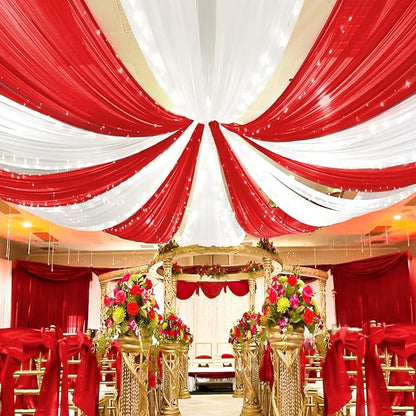 4 Panels Red Ceiling Drapes for Wedding Ceiling Drapes 5ftx20ft Wedding Arch by Showgeous