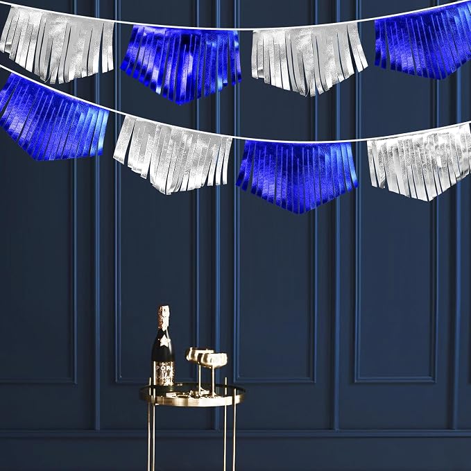 Royal Blue Silver Tassel Banner Metallic Fabric Pennant Bunting Flag by pinkblume
