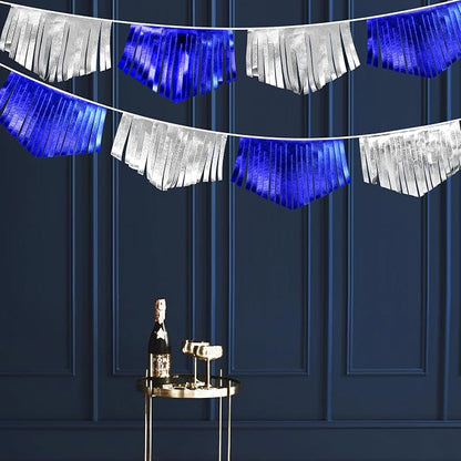 Royal Blue Silver Tassel Banner Metallic Fabric Pennant Bunting Flag by pinkblume