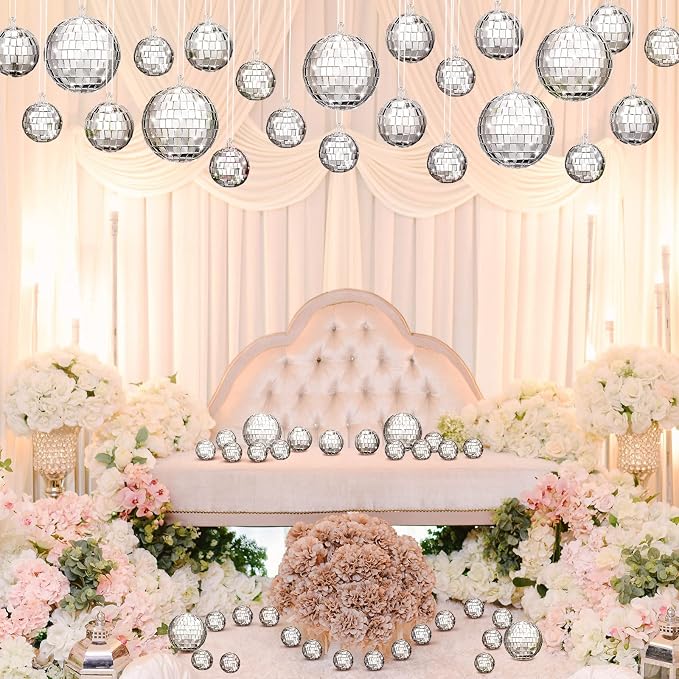 MTLEE 20 Pcs Disco Balls Decoration Mirror Disco Ball Assorted Silver Hanging - Image 6