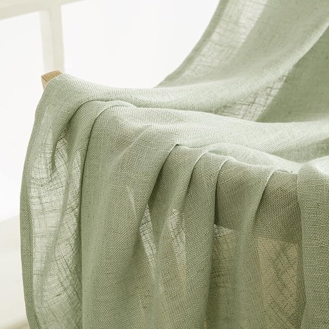 MIULEE Sage Green Linen Curtains 52x72 Inch Length - Image 6