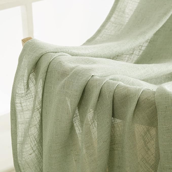 MIULEE Sage Green Linen Curtains 42x84 Inch Length 2 Panels - Image 6