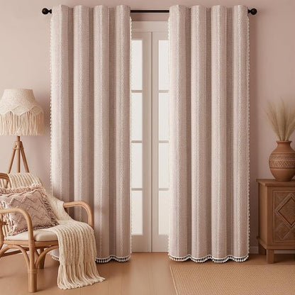 Blush Beige Boho Blackout Curtains 84 Inch 2 Panels - Image 2