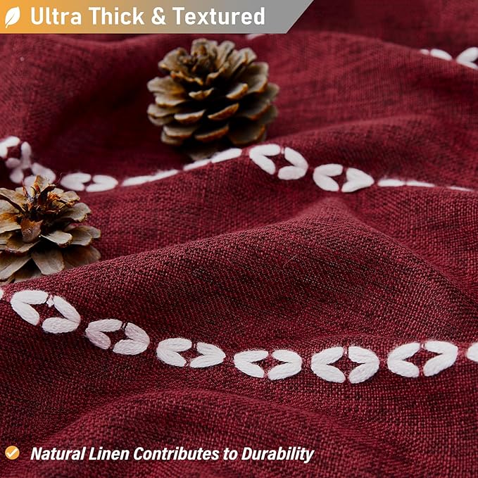 72x84 Long Boho Farmhouse Linen Heavy Duty Shower Curtain, Burgundy | Tall Size - Image 2
