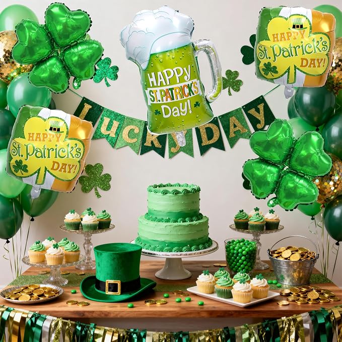 St. Patrick's Day Balloons 5pcs 18 Inch Shamrock Balloons Clover Foil Balloon - Image 5