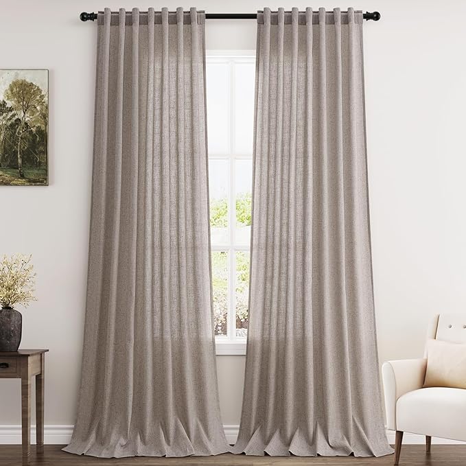 Brownish Grey Linen Curtains 90 Inch Length 2 Panels Set by Nanspring