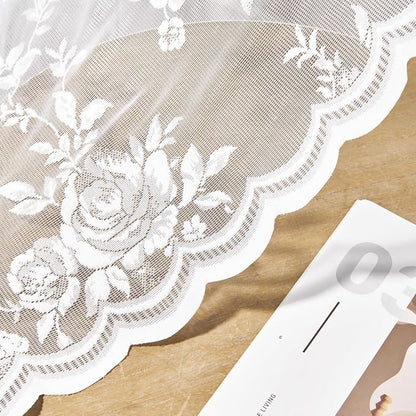 SEEKRIGHT White Lace Curtains 45 Inch Length Victorian Floral Sheer Curtains - Image 5