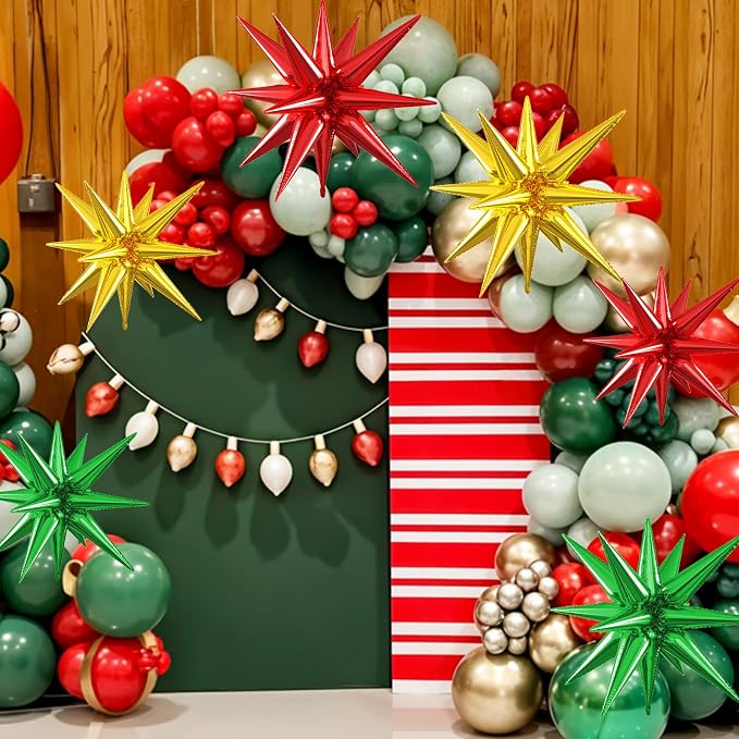 Red Green Gold Star Balloons, 22/27 Inch Red and Green Gold Star Shaped Balloons - Image 5
