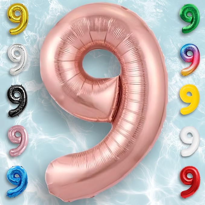Rose Gold Number Balloon 9 Mylar Foil Macaron Balloons 16 inch - Image 4