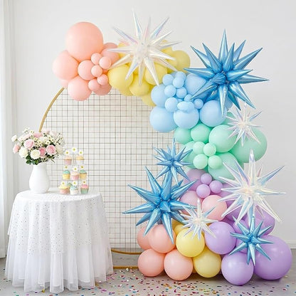9Pcs Light Blue and Iridescent Star Balloons, Large Explosion Foil Balloons - Image 6