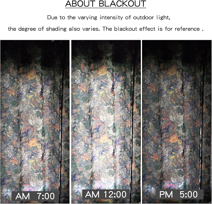 SUOUO Dark Green Vintage Floral Blackout Curtains - Image 5