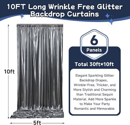 30ftx10ft Black Silver Glitter Sequin Backdrop Curtain - Image 5