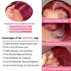 99J Burgundy Wig Human Hair 13x4 Body Wave Lace Front Wigs Human Hair 180 Density Pre Plucked Glueless Wine Red Colored Lace Front Wig for Women 20 Inch