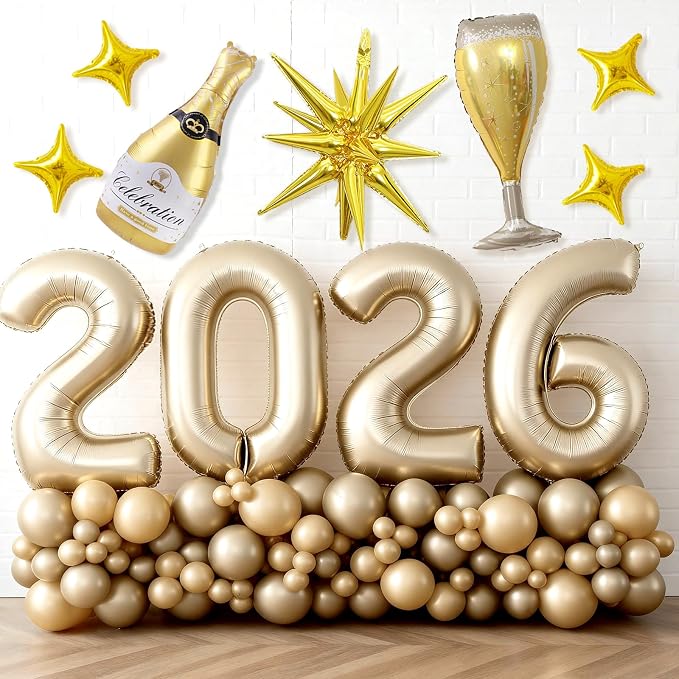 Light Gold 2026 Balloons, 40 Inch Number Champagne Gold Foil Balloons - Image 6