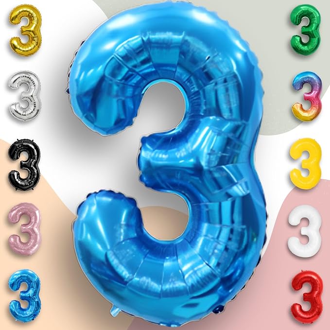 Blue Number Balloon 3 Mylar Foil Balloons 16 inch - Image 4