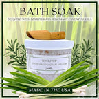 | 6 Lemongrass Rosemary Self Care Gifts for Women, Aromatherapy Epsom Salt Bath Soak, Lavender Soap, Bath Bombs, Bath Salts with Plant Based Loofa Dry Brushing Body Brush Gift