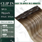 RUNATURE Clip in Hair Extensions Human Hair Balayage Clip in Human Hair Extensions for Women Soft Remy Natural Hair Straight 20 Inch 50g 3pcs #3/8/22 Walnut Brown to Blonde Balayage