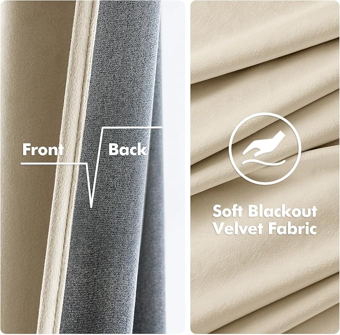 MIULEE Velvet Curtains Beige 52 x 108 Inch Length Set of 2 | Extra Long Grommet - Image 3