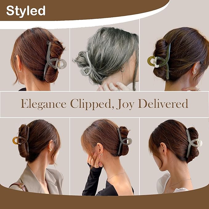 Big Hair Claw Clips 5-Pack 5.1‘ Non-Slip Hair for Women and Girls with Long, Thick Hair Jelly & Matte Clips (Jelly-E 5ps 5.1")