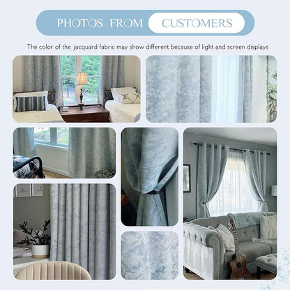 Beauoop Blue Floral Jacquard Blackout Curtains - Image 8