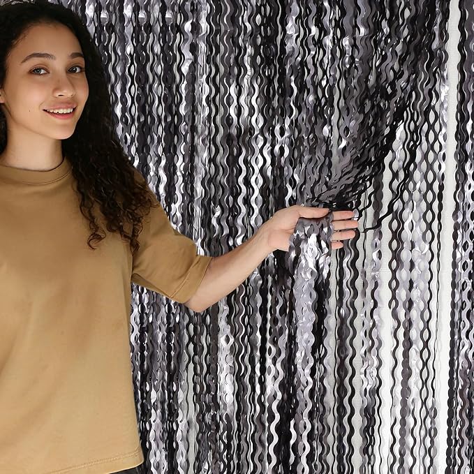 4 Pack Wavy Grey Foil Fringe Curtains Party Decorations - Image 4