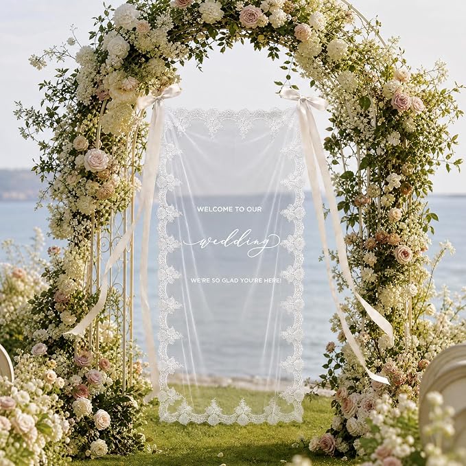 180x70cm Large Wedding Welcome Sheer Tulle Banner - Image 6