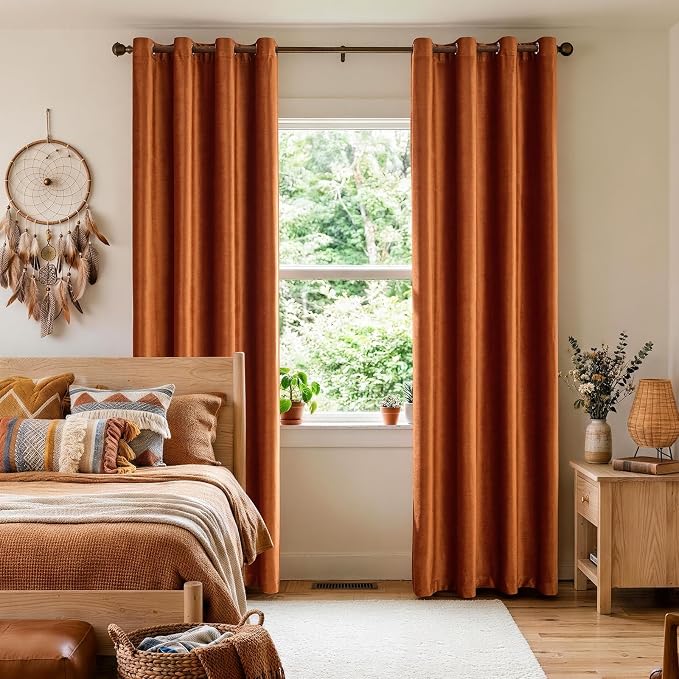 BULBUL Velvet Burnt Orange Blackout Curtains 84 inch Length - Image 3