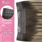 YoungSee 120G Wire Hair Extensions Balayage Brown Fish Line Hair Extensions Real Human Hair Ombre Dark Brown with Ash Blonde Hair Extensions Wire for Women 16Inch