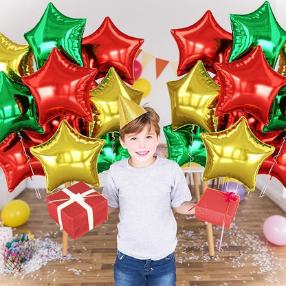 Red Green Gold Star Foil Balloons, 18 Inch Large Metallic Stars Balloons Helium - Image 7